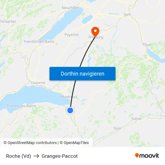 Roche (Vd) to Granges-Paccot map