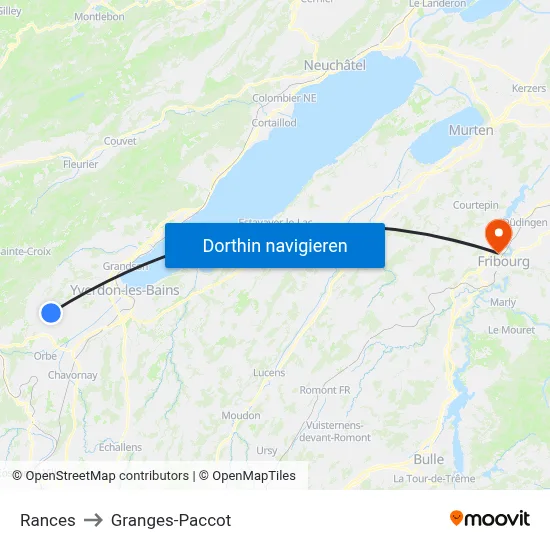 Rances to Granges-Paccot map