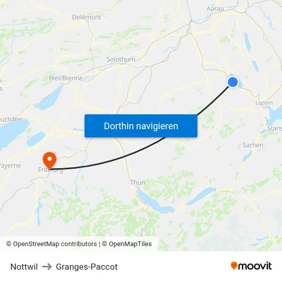 Nottwil to Granges-Paccot map