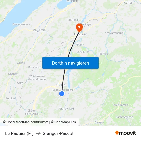 Le Pâquier (Fr) to Granges-Paccot map