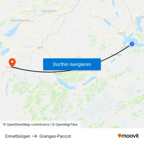 Ennetbürgen to Granges-Paccot map