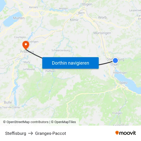 Steffisburg to Granges-Paccot map