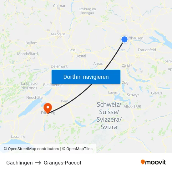 Gächlingen to Granges-Paccot map