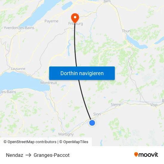 Nendaz to Granges-Paccot map