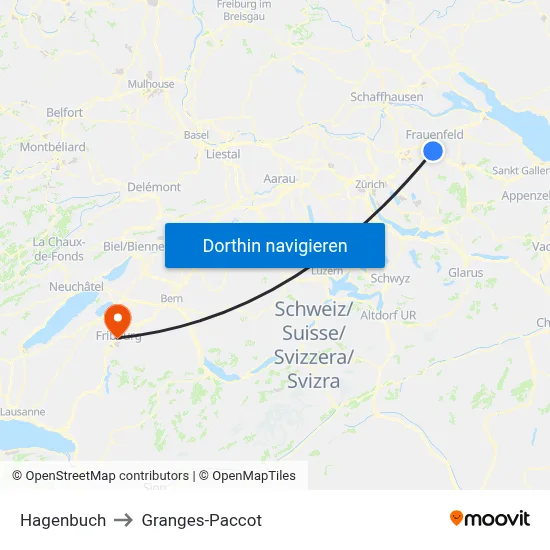 Hagenbuch to Granges-Paccot map