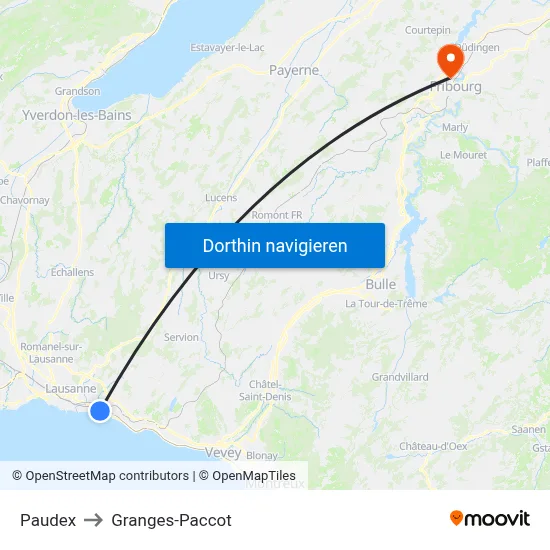 Paudex to Granges-Paccot map