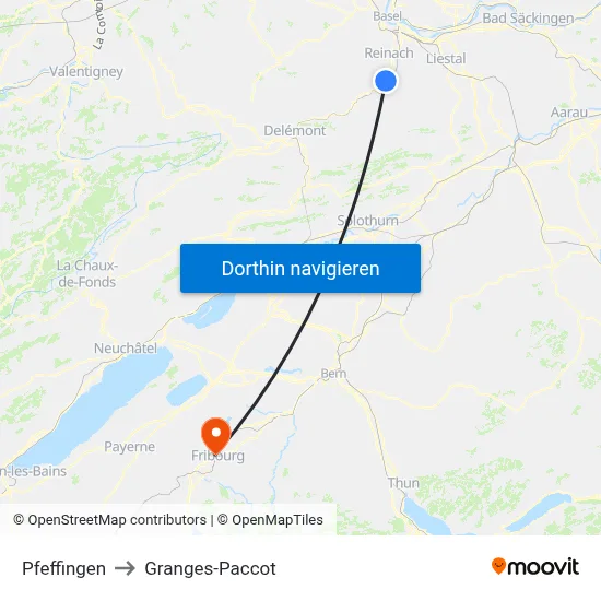 Pfeffingen to Granges-Paccot map