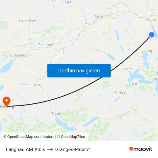 Langnau AM Albis to Granges-Paccot map