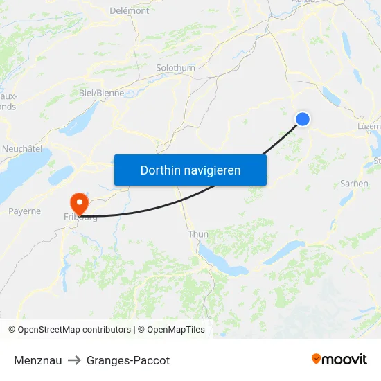 Menznau to Granges-Paccot map