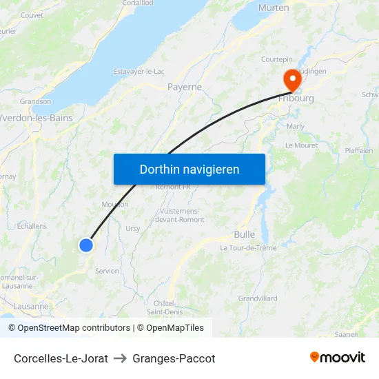Corcelles-Le-Jorat to Granges-Paccot map
