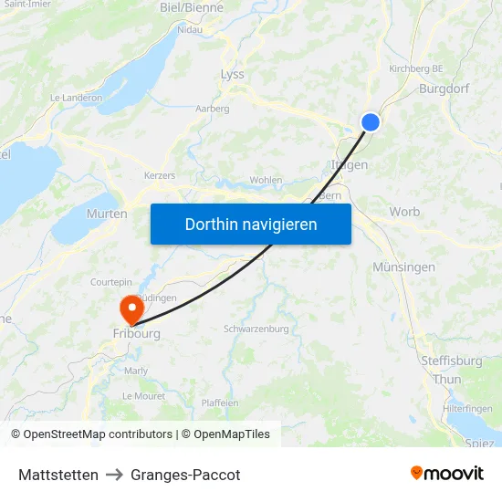 Mattstetten to Granges-Paccot map