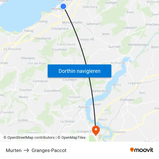 Murten to Granges-Paccot map