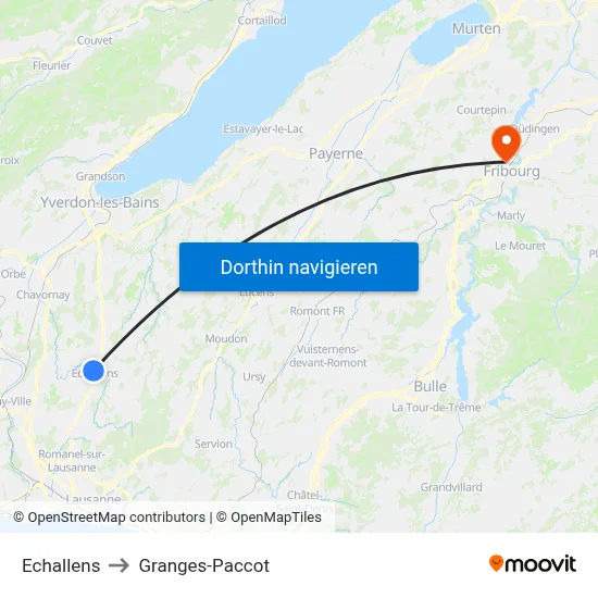 Echallens to Granges-Paccot map