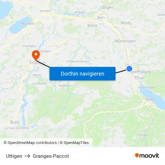 Uttigen to Granges-Paccot map