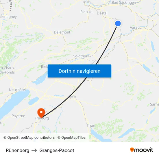 Rünenberg to Granges-Paccot map