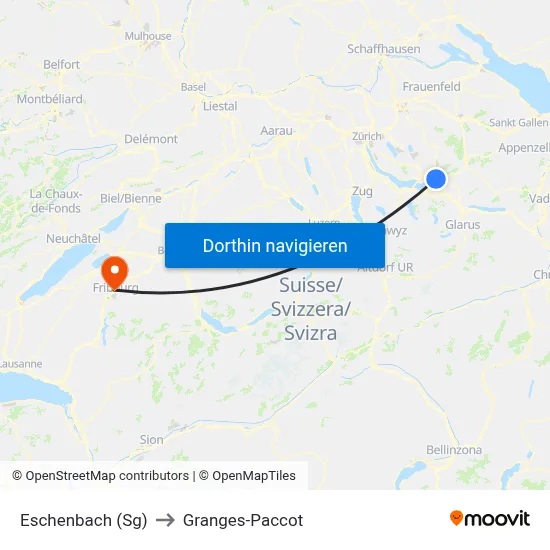 Eschenbach (Sg) to Granges-Paccot map