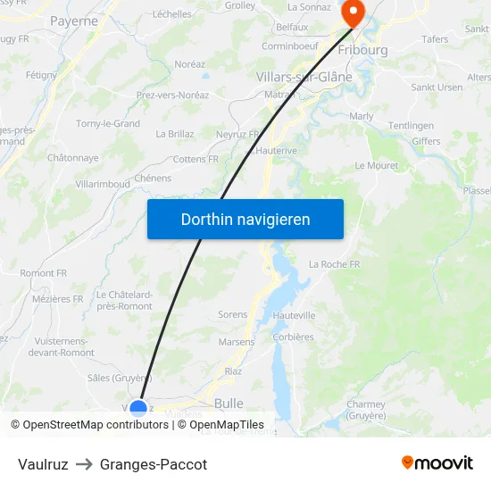 Vaulruz to Granges-Paccot map