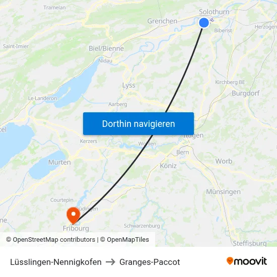 Lüsslingen-Nennigkofen to Granges-Paccot map