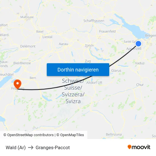Wald (Ar) to Granges-Paccot map