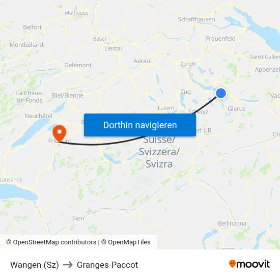 Wangen (Sz) to Granges-Paccot map