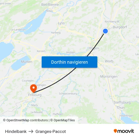 Hindelbank to Granges-Paccot map