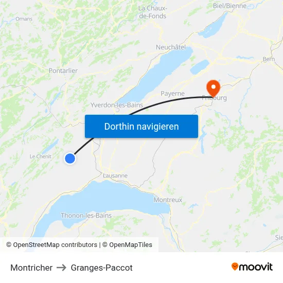 Montricher to Granges-Paccot map