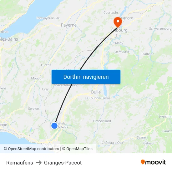 Remaufens to Granges-Paccot map