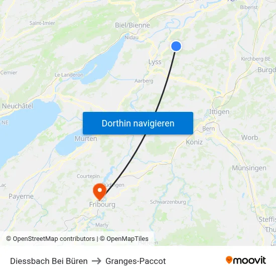 Diessbach Bei Büren to Granges-Paccot map