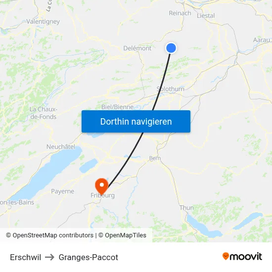 Erschwil to Granges-Paccot map