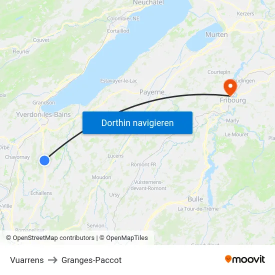 Vuarrens to Granges-Paccot map