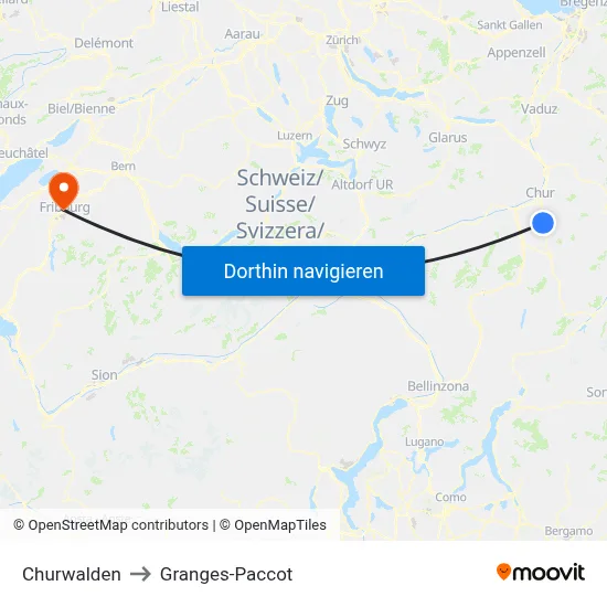 Churwalden to Granges-Paccot map