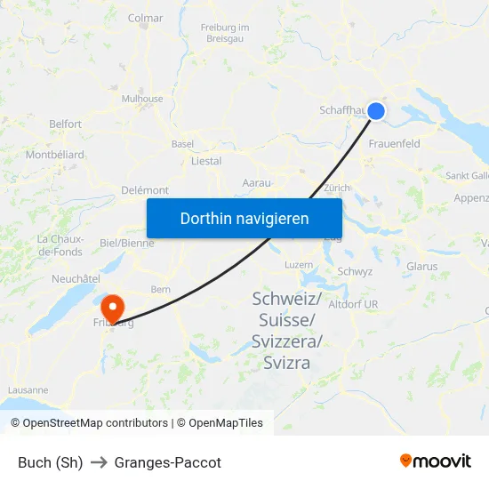 Buch (Sh) to Granges-Paccot map