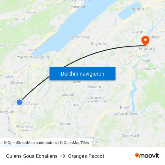 Oulens-Sous-Echallens to Granges-Paccot map
