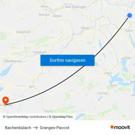 Bachenbülach to Granges-Paccot map