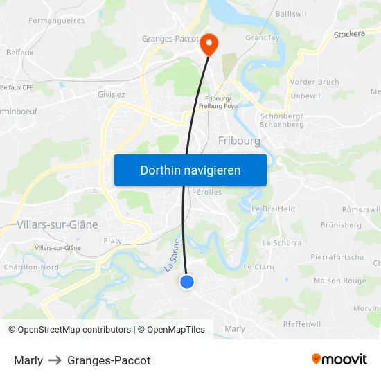 Marly to Granges-Paccot map