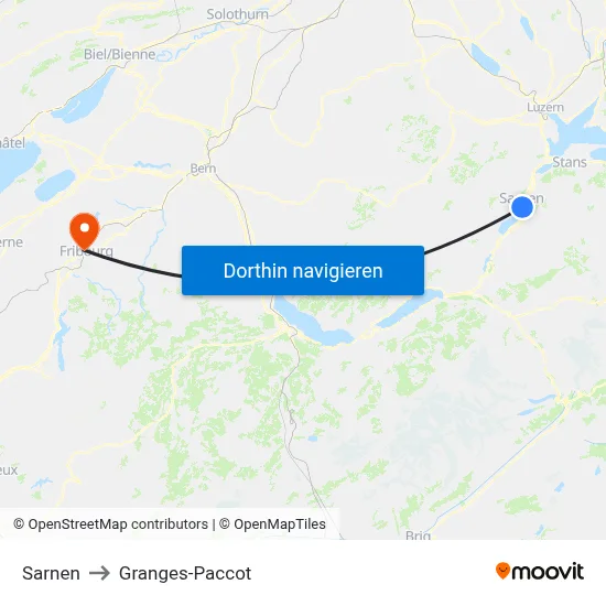 Sarnen to Granges-Paccot map