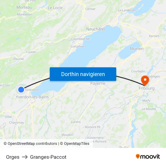 Orges to Granges-Paccot map