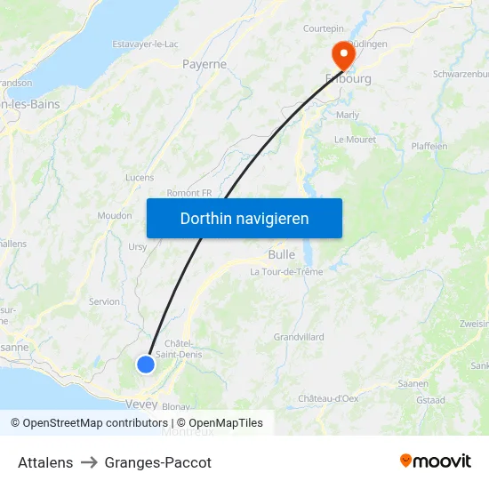 Attalens to Granges-Paccot map