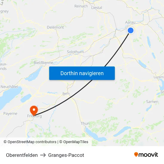 Oberentfelden to Granges-Paccot map