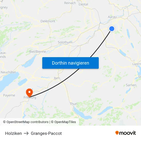 Holziken to Granges-Paccot map