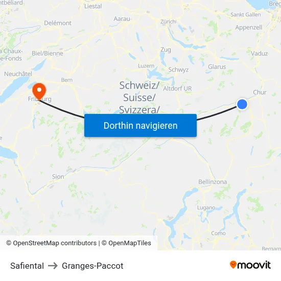 Safiental to Granges-Paccot map
