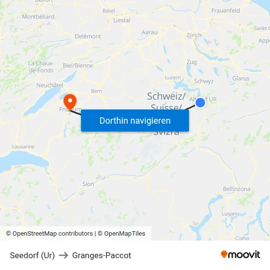 Seedorf (Ur) to Granges-Paccot map