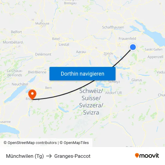 Münchwilen (Tg) to Granges-Paccot map