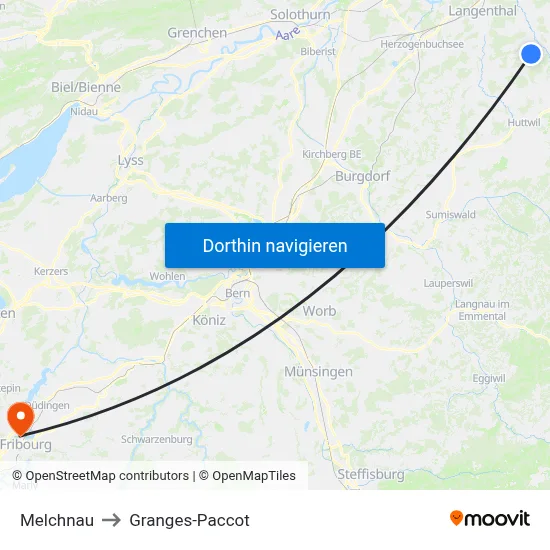 Melchnau to Granges-Paccot map