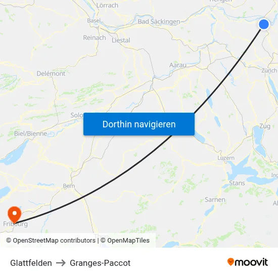 Glattfelden to Granges-Paccot map