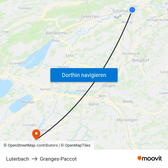 Luterbach to Granges-Paccot map