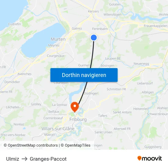 Ulmiz to Granges-Paccot map