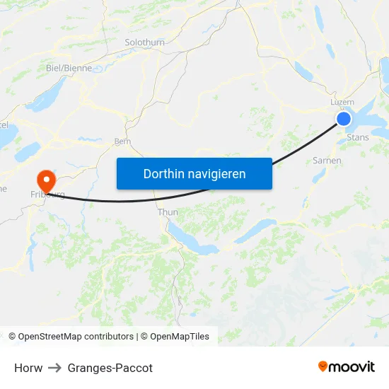 Horw to Granges-Paccot map