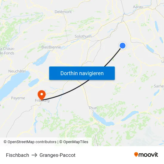 Fischbach to Granges-Paccot map