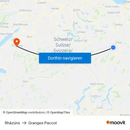 Rhäzüns to Granges-Paccot map